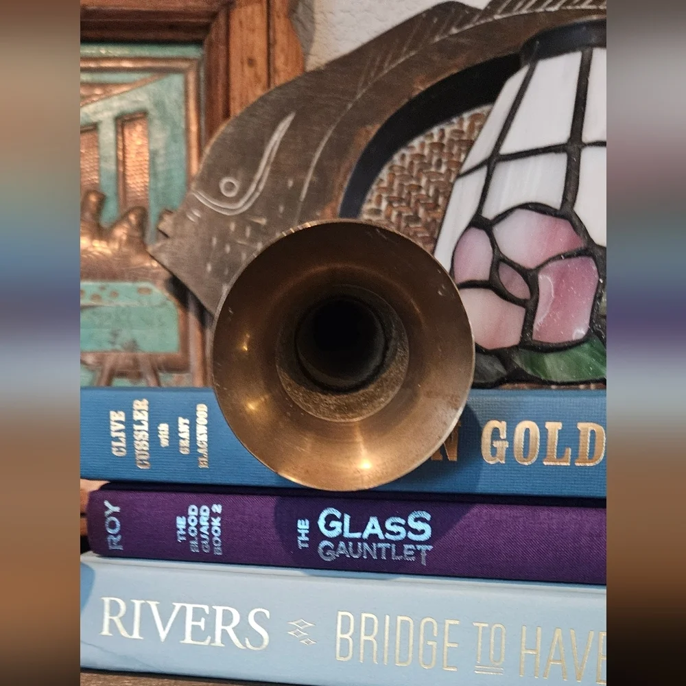 Brass floral etched vintage vase